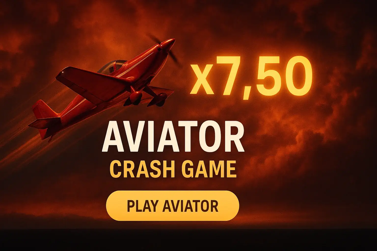 Wide casino crash game banner with red aircraft and glowing x7.50 multiplier